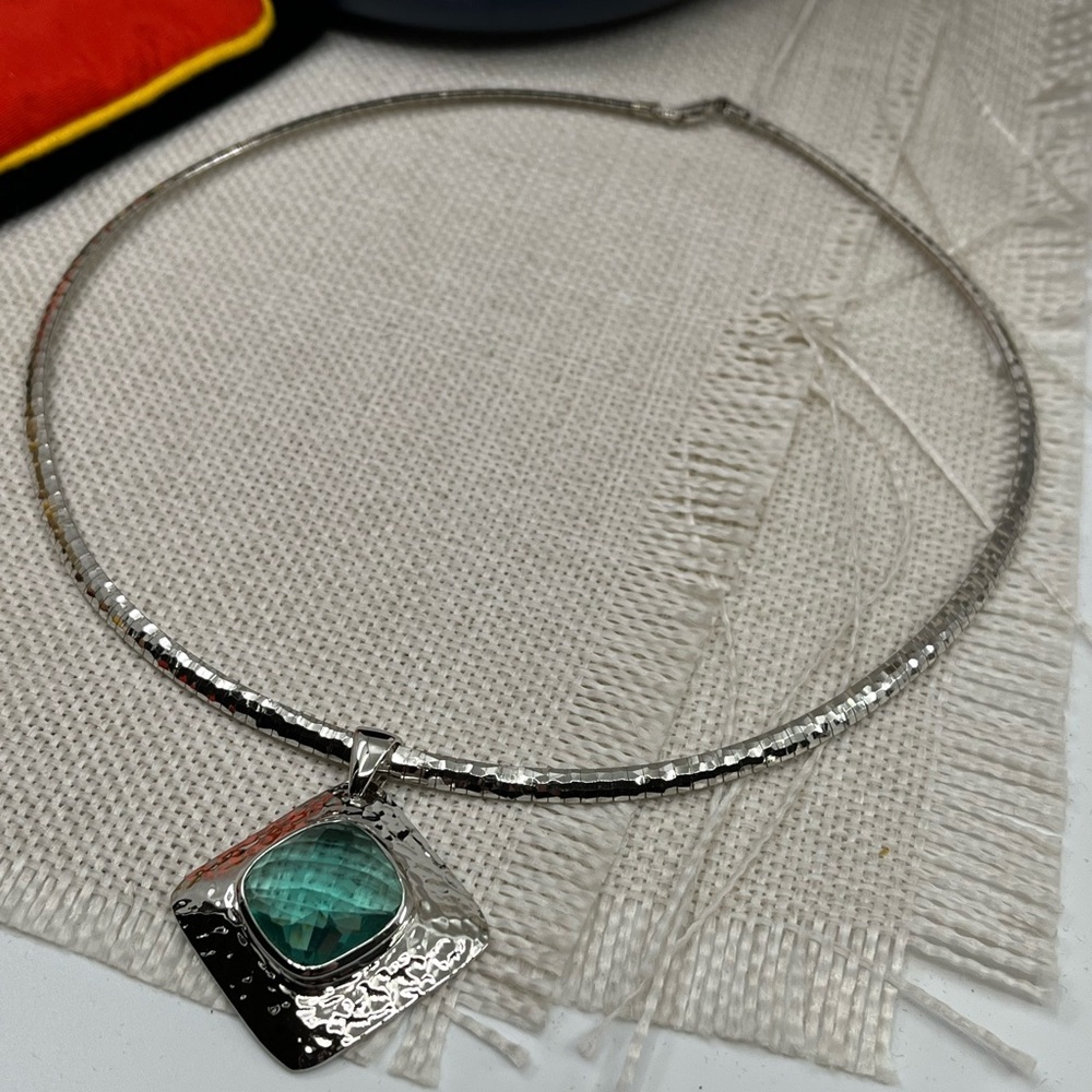925 Italy Platinum Over Sterling Silver Hammered Pendant Necklace – 26.2g - Picture 11 of 17